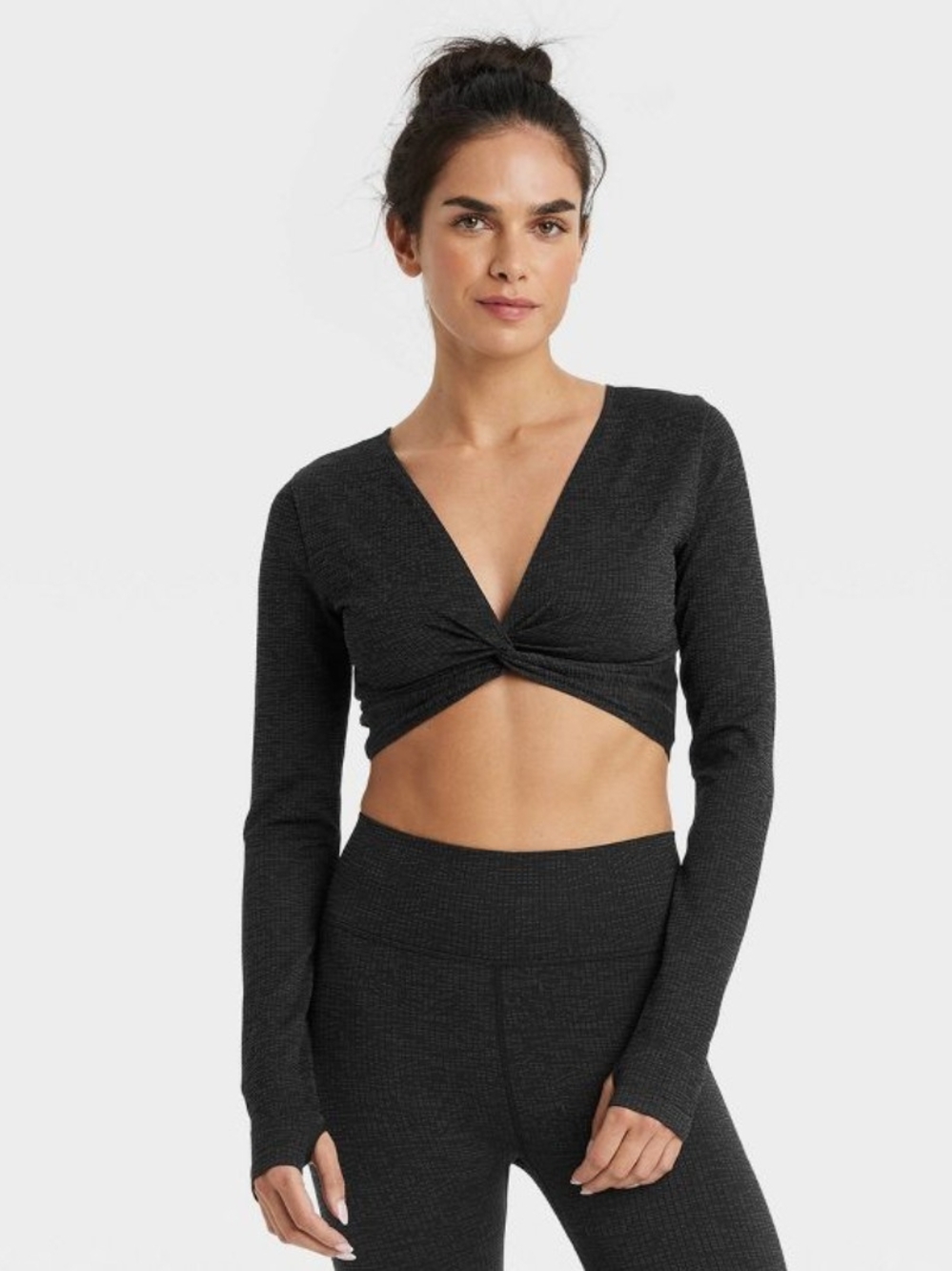 JoyLab Black Twist-Front Long Sleeve Crop Top